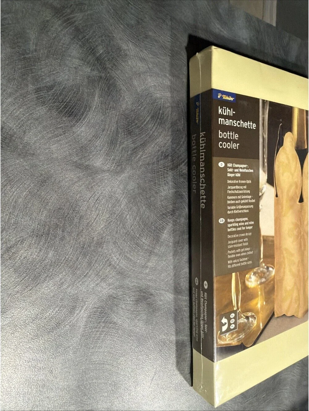 Tchibo Champagne Wine Bottle Cooler Sleeve Gold Crown Design NEW Sealed